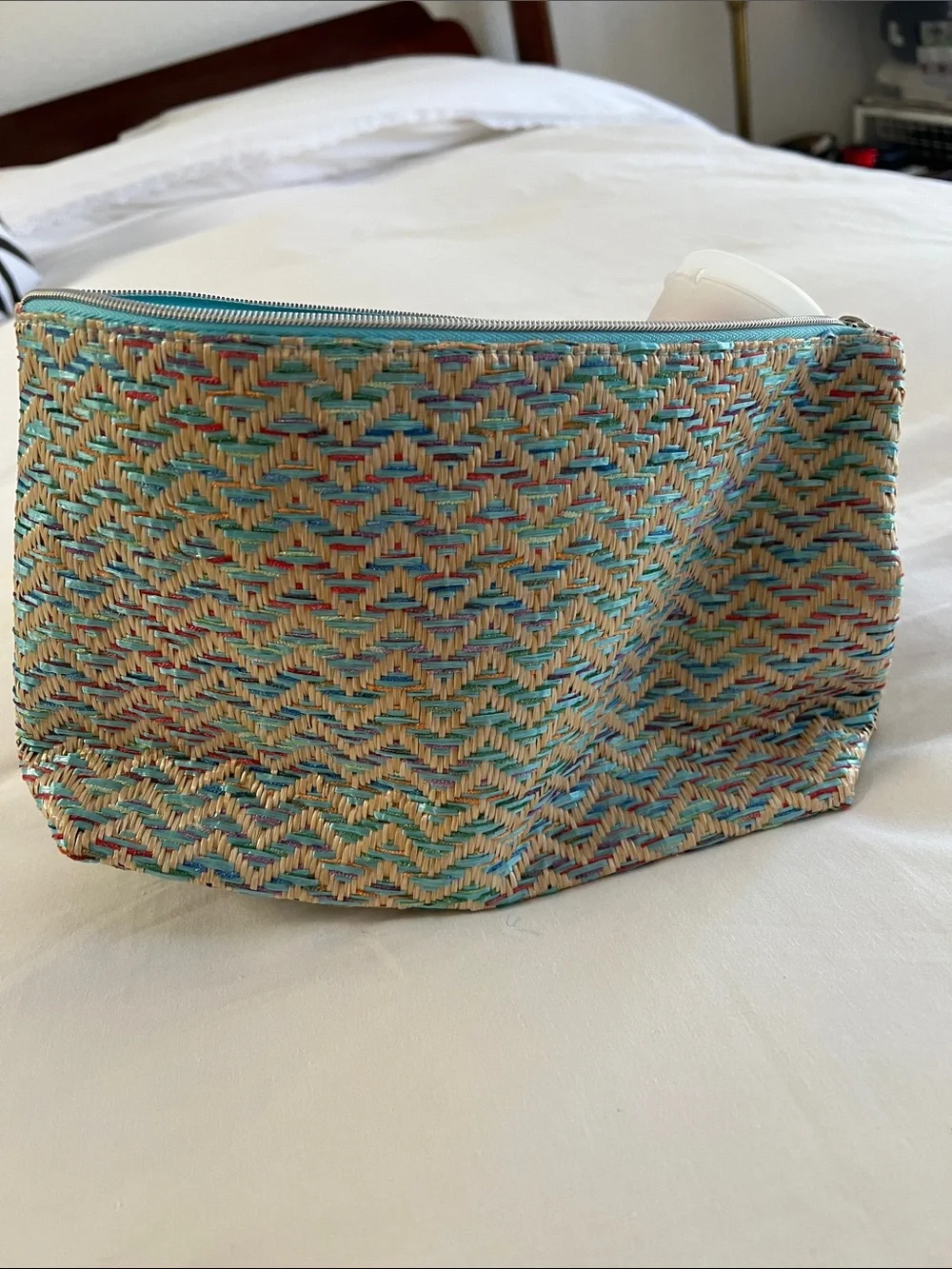 Lancome Woven Turquoise Multicolor Cosmetic Bag